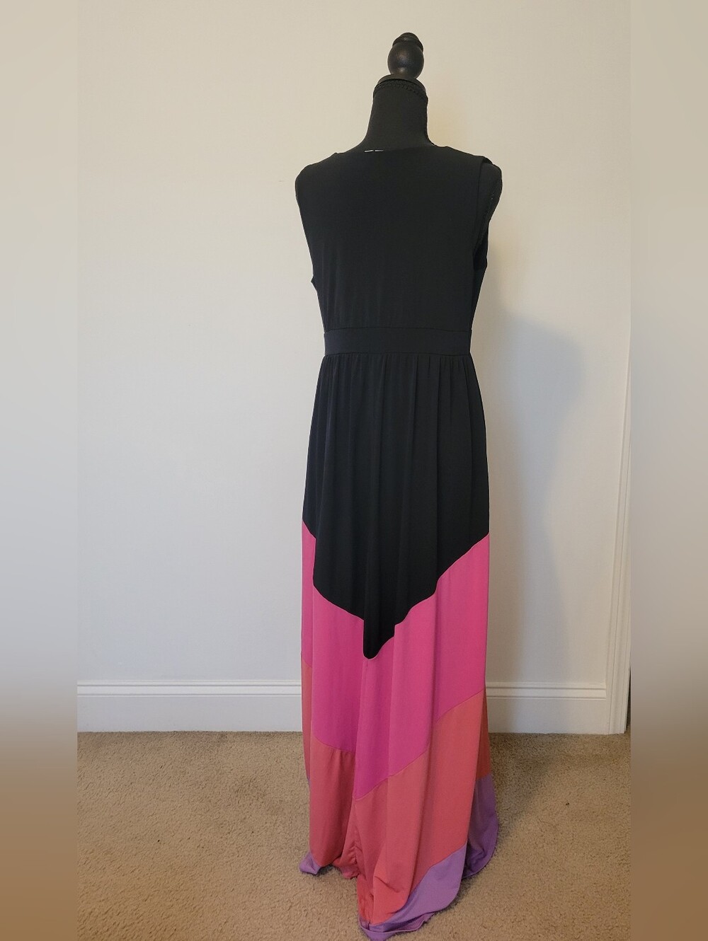 Madison Colorblock Chevron Maxi Dress Black Pink Purple Size M - Picture 7 of 11